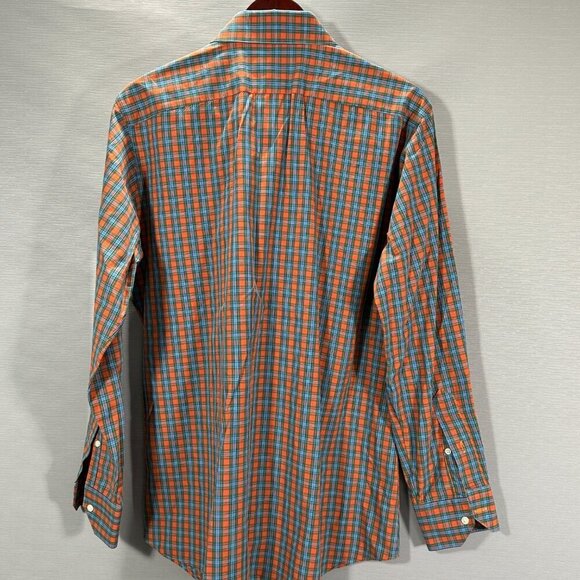 Corporate  Image for Tom James Shirt Mens XL Orange Blue Plaid Button Up - Picture 6 of 7